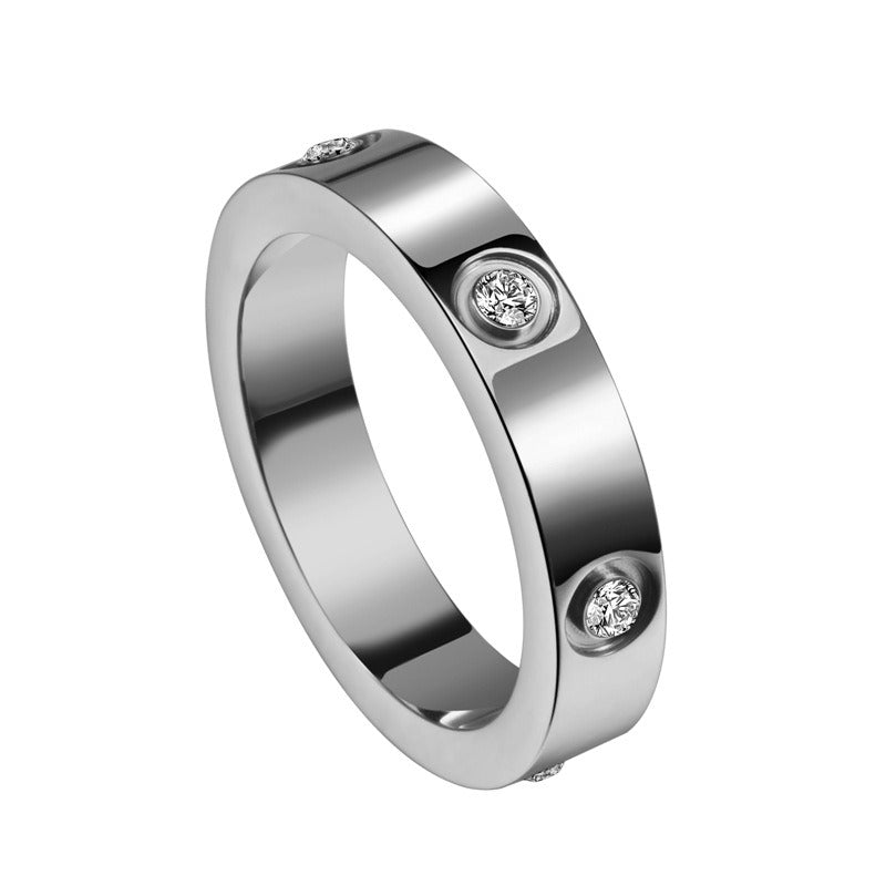 Diamond inlaid titanium steel ring