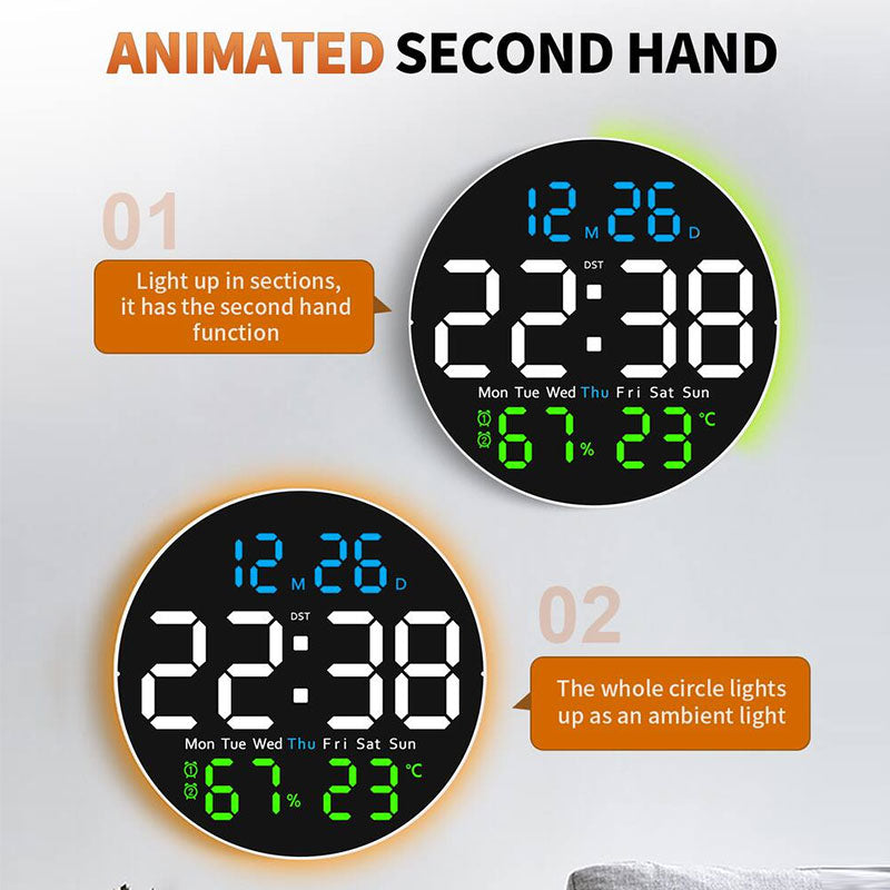 10 Inch Digital Wall Clock featuring TEMP Humidity Date Week Timer with Remote DST LED Alarm Clock