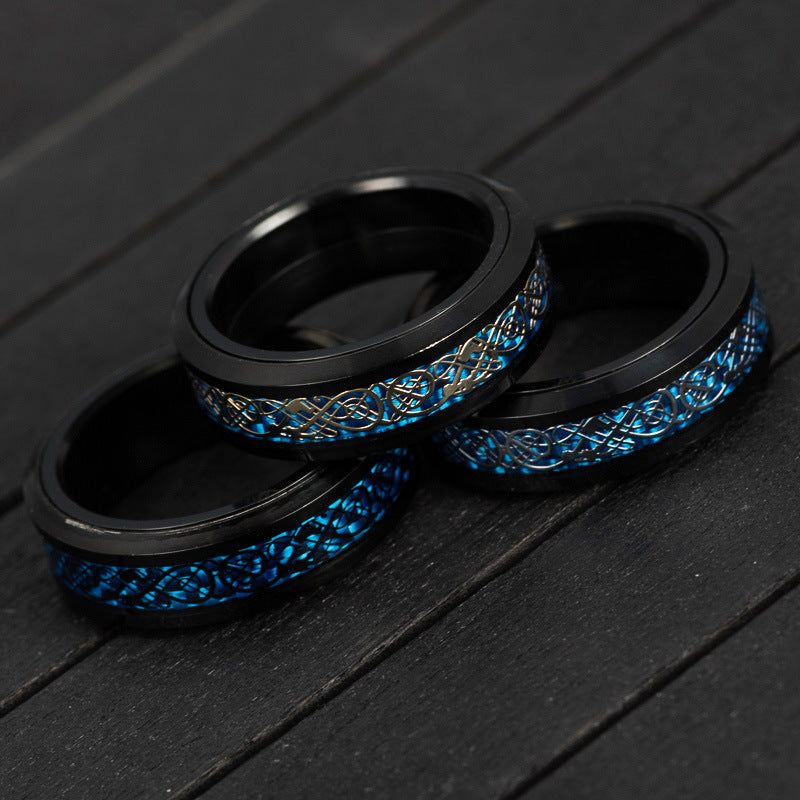 Titanium Steel Rotating Carbon Fiber Dragon Pattern Ring Domineering Men's Rotating Decompression Ring Jewelry