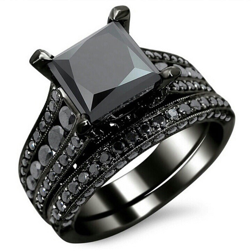 Black Gold Plated Retro Men's and Women's Ring Set with Zircon New Ring