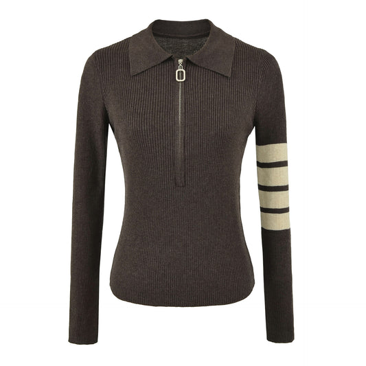 Women's Half Zip Slim Fit Knit Sweater Vintage Layering Top
