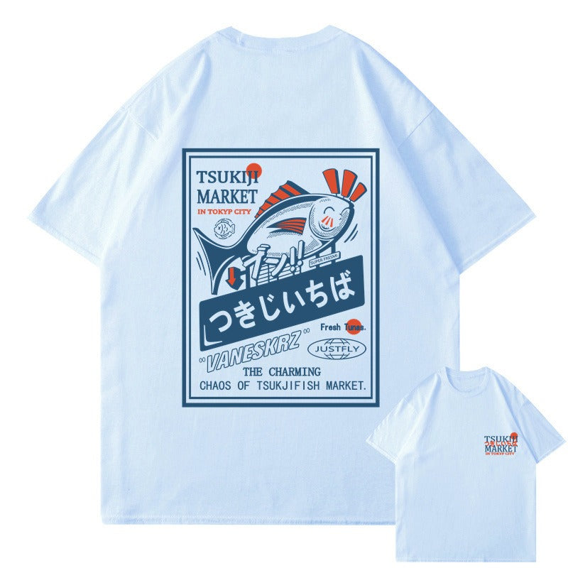 Happy fish print short sleeved unisex trendy Shirts