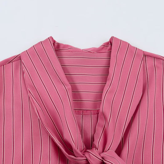 Scarf embellished striped shirt