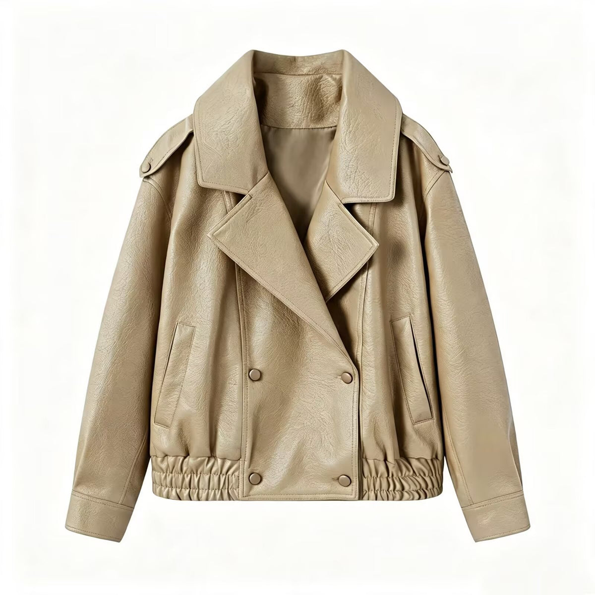 Lychee Patterned Imitation Leather Women's Jacket