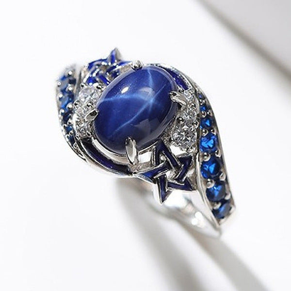 Fashion natural sapphire ring ring simple blue diamond ring women