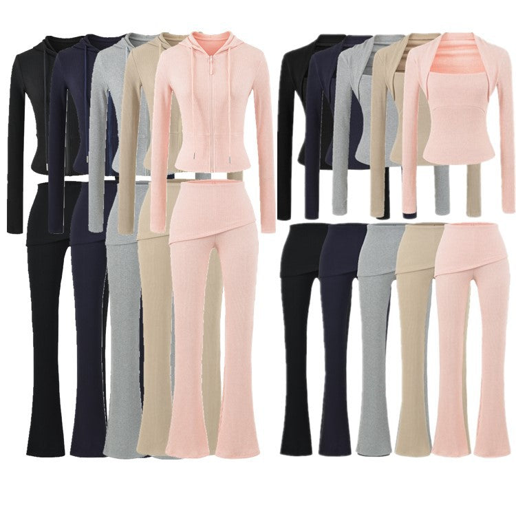 Casual Slim Fit Hooded Long Sleeved Women's Top, Jacket, & Pants