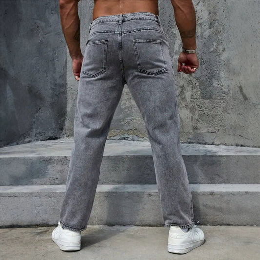 Summer Men's Comfortable Distressed Casual Pants, Vintage Versatile Fashion Washed Gray Jeans