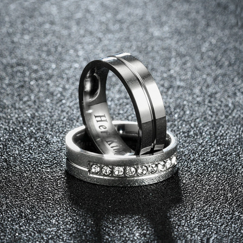 Titanium Romantic Couple Ring His Queen Her King DIY Engraved Alliance Engagement Wedding Rings For Men Women Jewelry