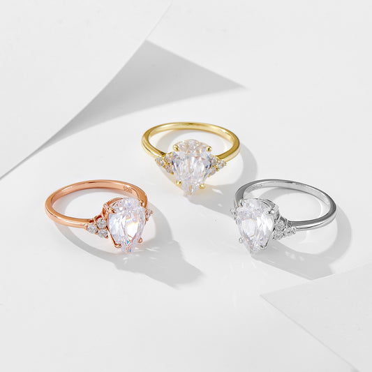 S925 Sliver Moissanite Ring D VVS1 Pear Shape Diamond Engagement Fine Jewelry