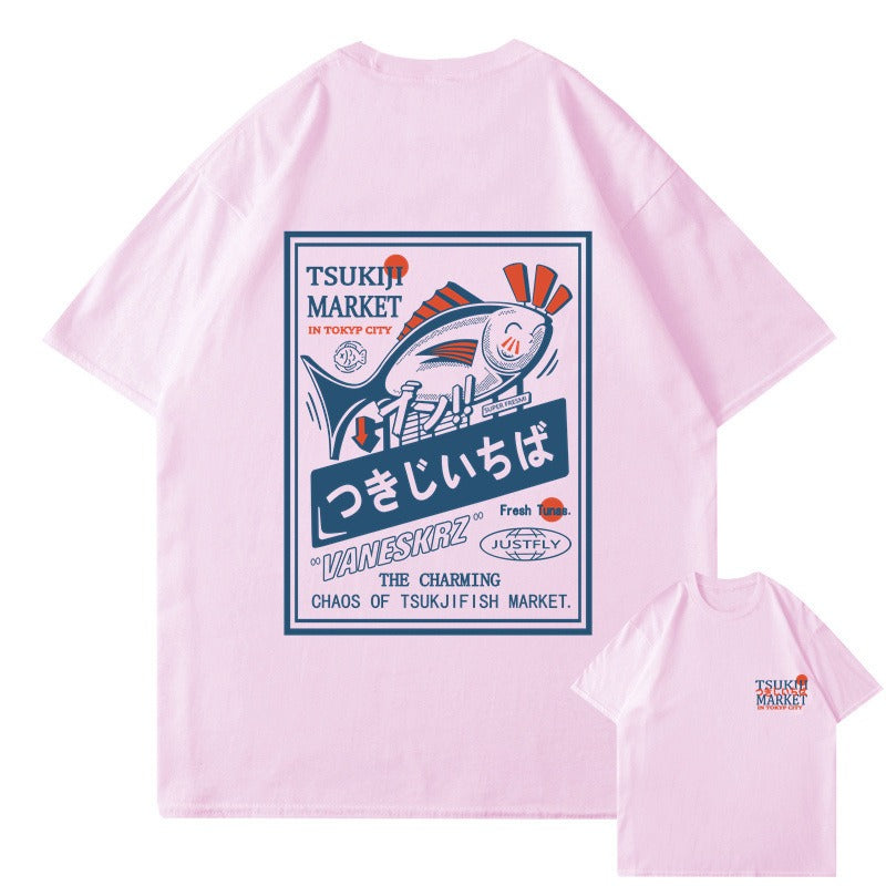 Happy fish print short sleeved unisex trendy Shirts