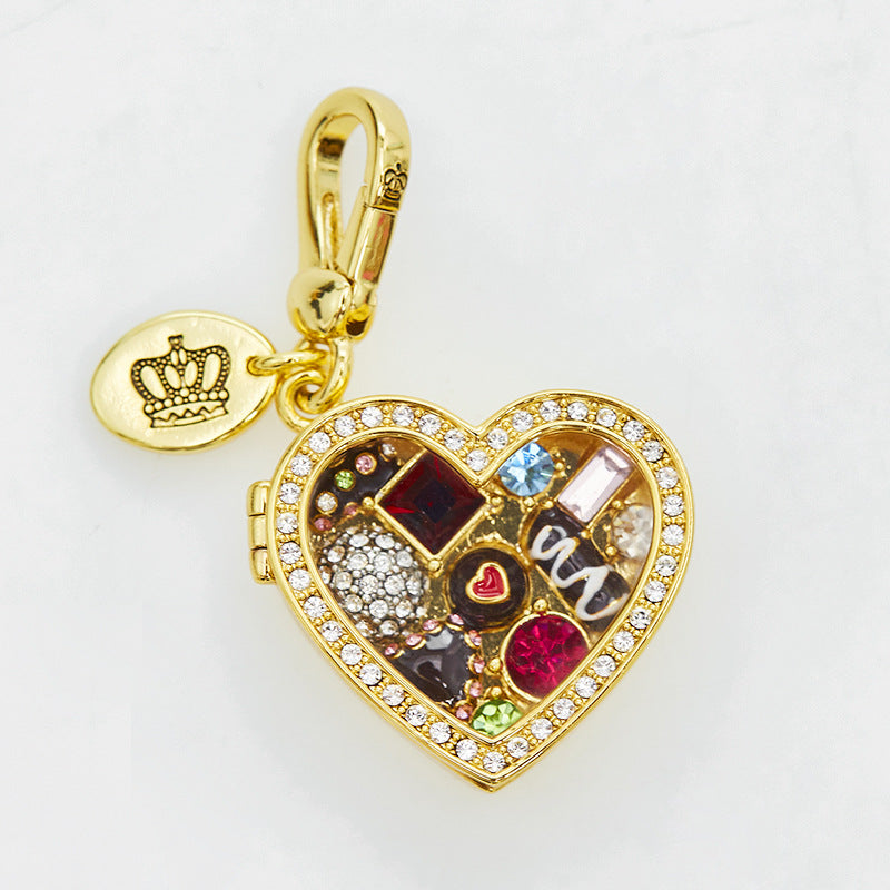Enamel glazed chocolate gemstone transparent heart-shaped box with an openable pendant and box