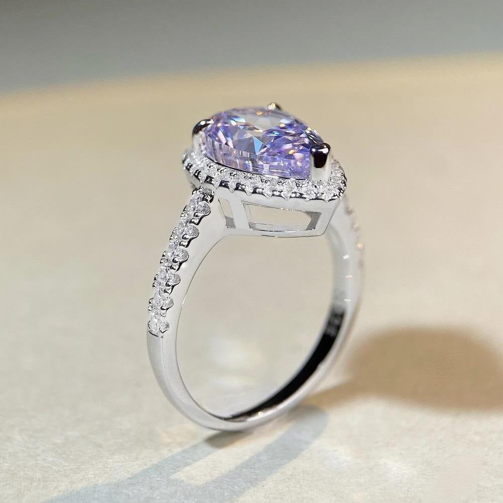 S925 sterling silver pear-shaped ring lavender purple high carbon diamond gemstone diamond ring European and American fashion zircon ring