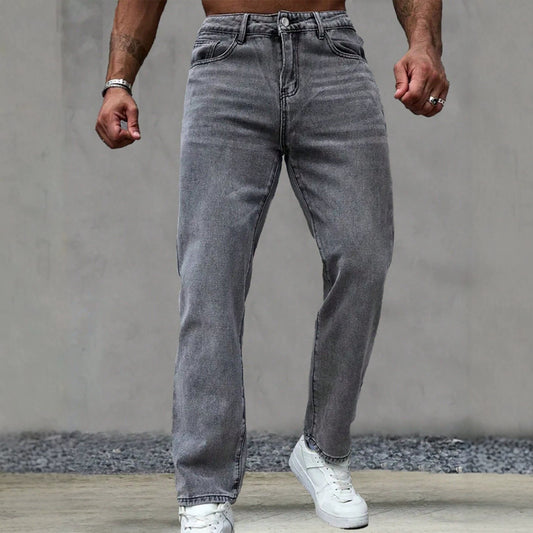 Casual Gray Washed Vintage Denim Pants for Men Fashionable Retro Design Summer Style