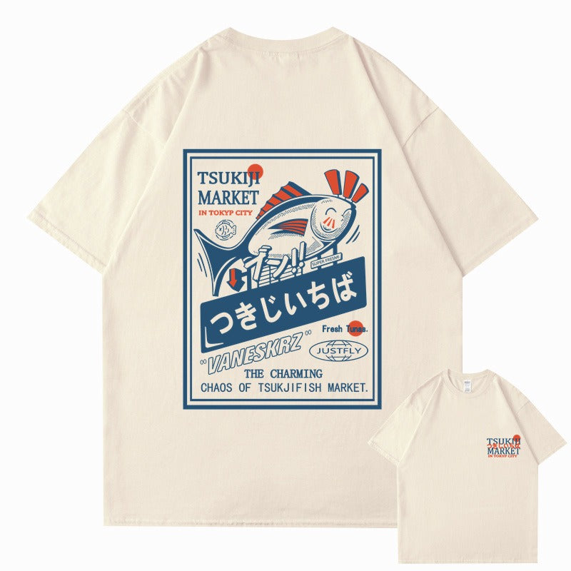 Happy fish print short sleeved unisex trendy Shirts