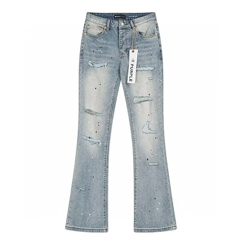 Flare Stretch Denim High Waist Women's Light Distressed Jeans