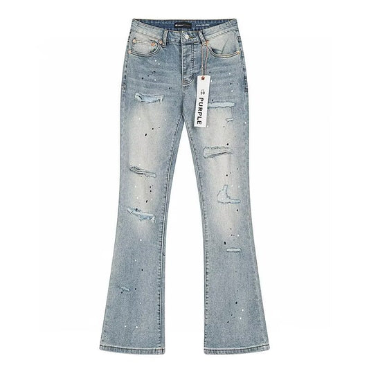 Flare Stretch Denim High Waist Women's Light Distressed Jeans