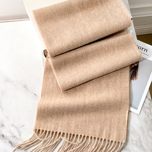 100% Pure Wool Scarf Solid Beige Shawl, Unisex Couple Warm Neck Wrap for Fall Winter