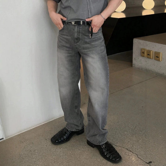 Design Sense Casual Pants for Men Summer Washed Grey Vintage Denim Jeans