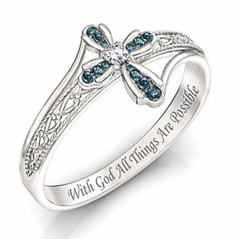 Cross shaped ring with creative hollowed out diamond inlay jewelry