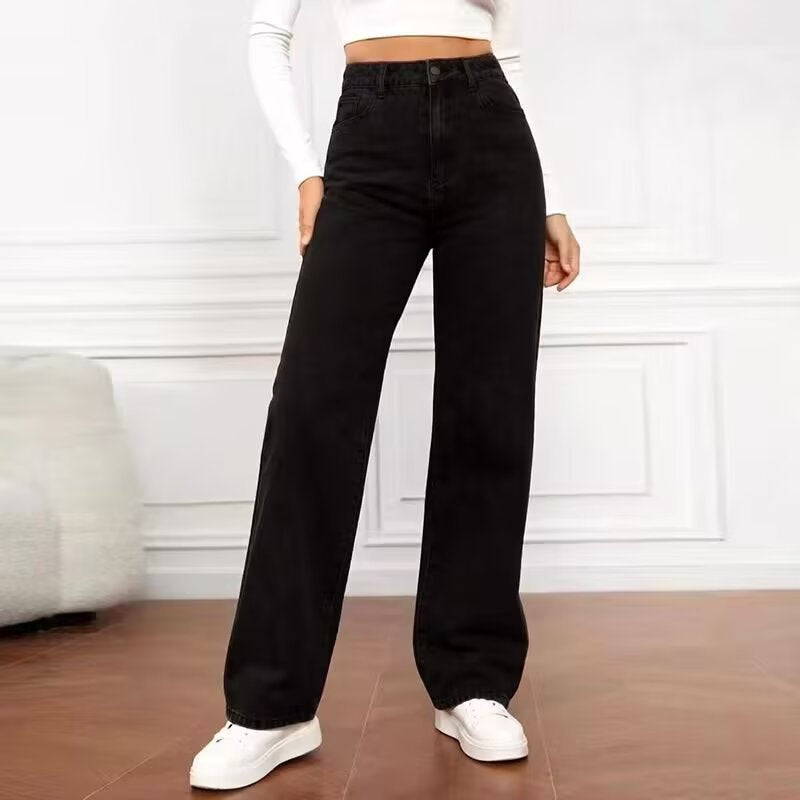 Chic Women's Fashionable Denim Pants Summer Casual Elegant Solid Color Long Trousers