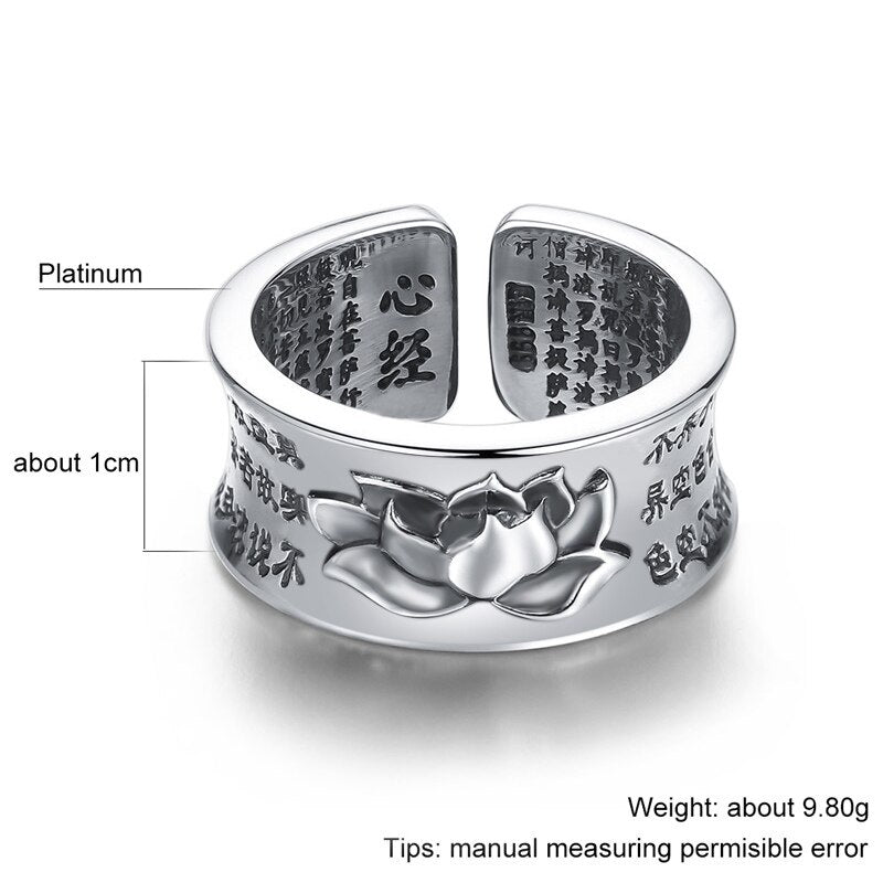 100% Real 999 Pure Silver Jewelry Buddhistic Sutra Open Rings for Women Lover Anniversary Gifts