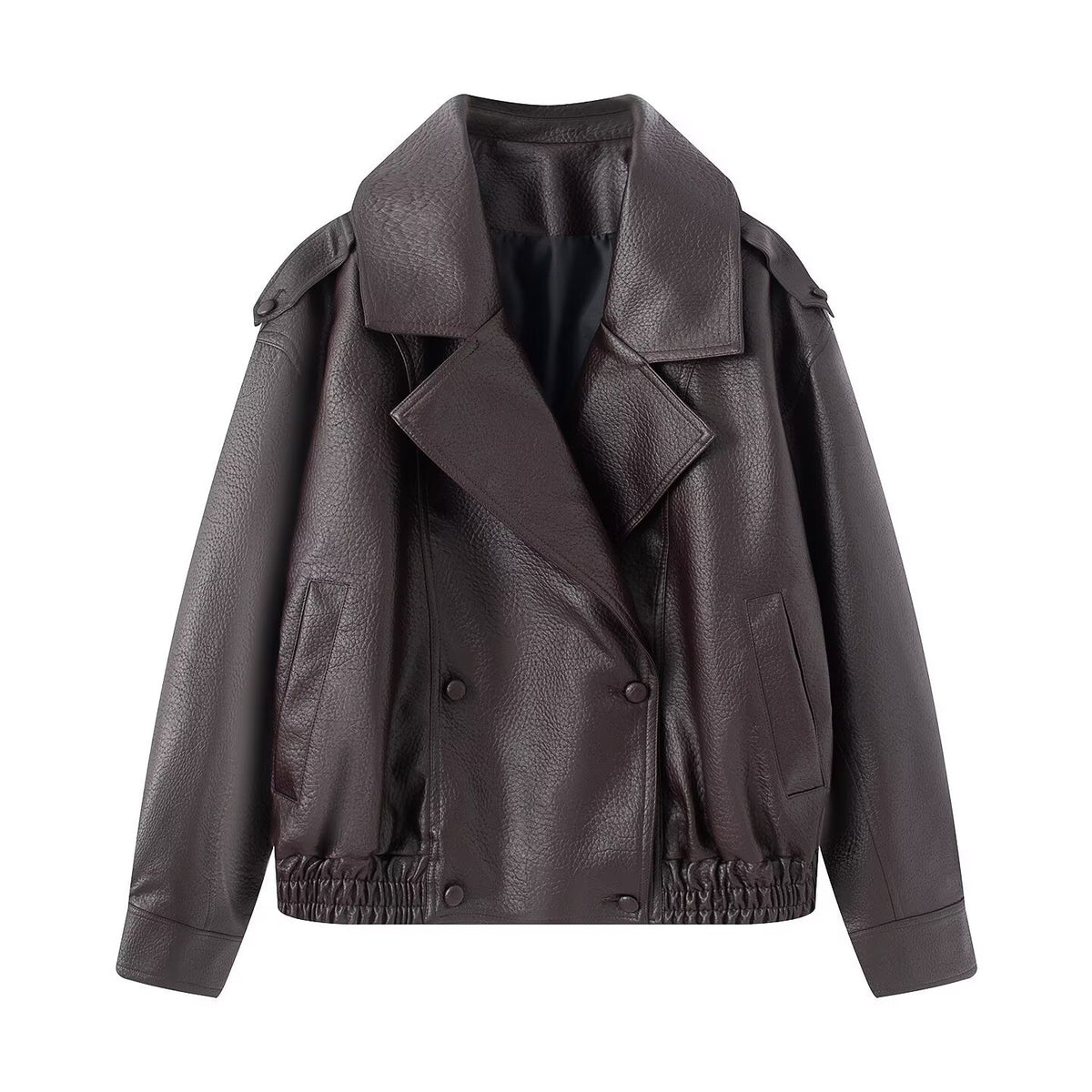 Lychee Patterned Imitation Leather Women's Jacket