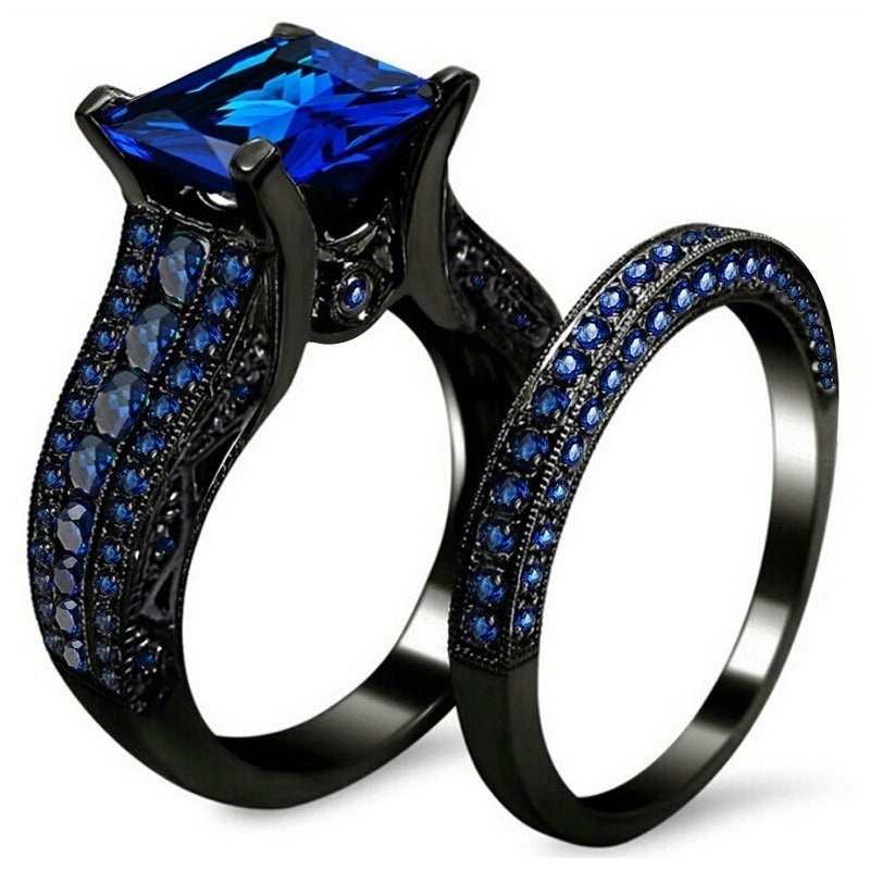 Black Gold Plated Retro Men's and Women's Ring Set with Zircon New Ring