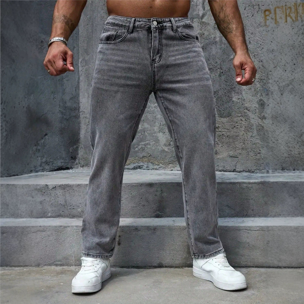 Summer Men's Comfortable Distressed Casual Pants, Vintage Versatile Fashion Washed Gray Jeans