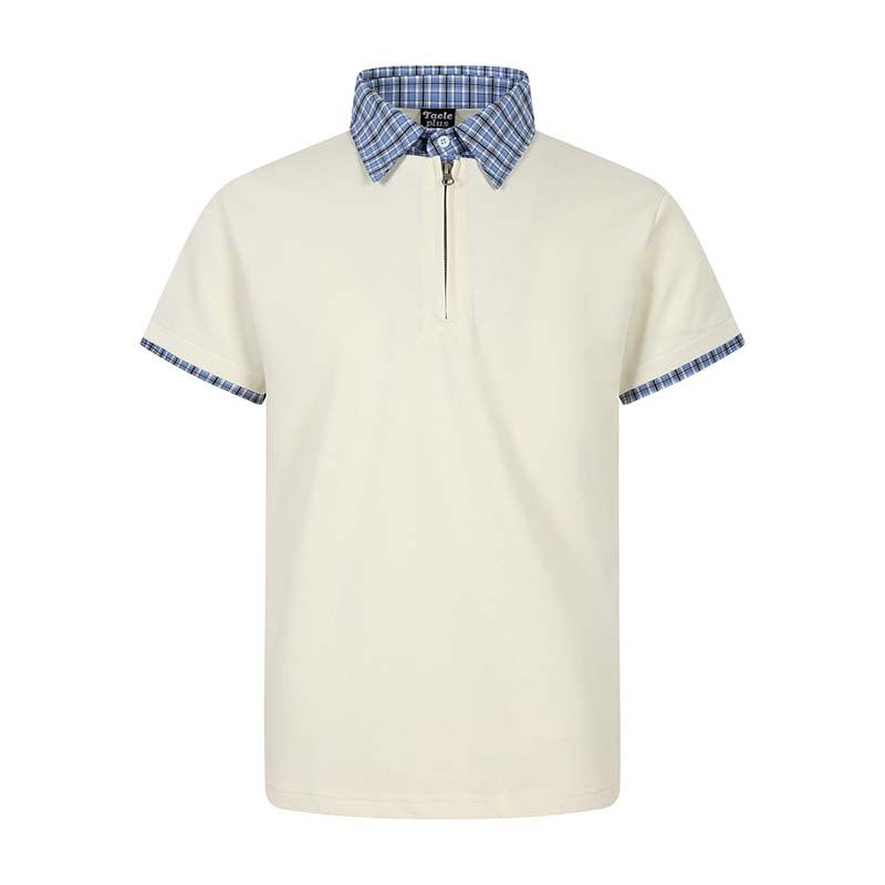 Fake two checkered short sleeved polo shirts