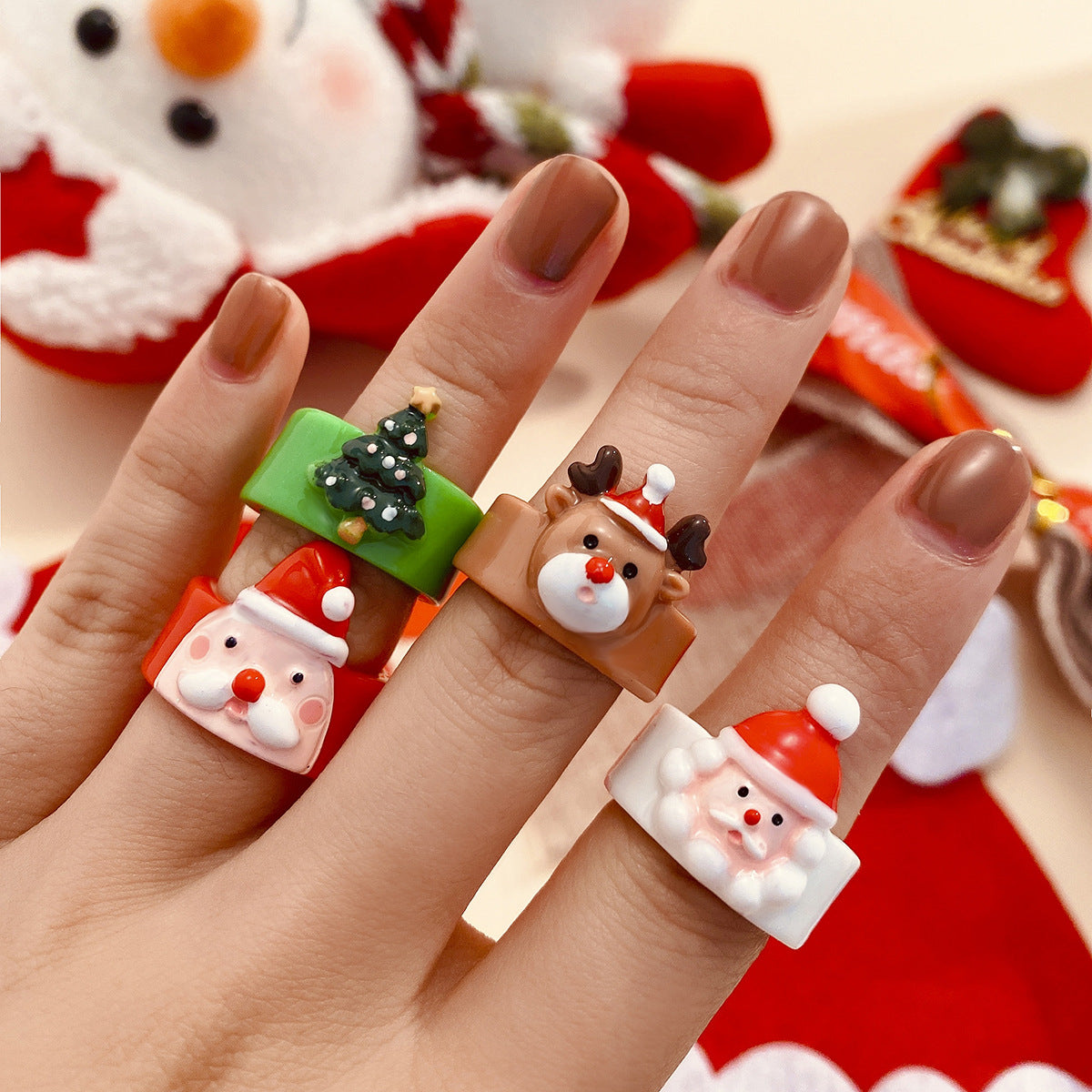 Christmas Series Cute Ring Ring Ring Fashion Resin Fun Handmade Women