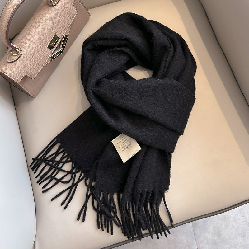 100% Pure Wool Scarf Solid Beige Shawl, Unisex Couple Warm Neck Wrap for Fall Winter