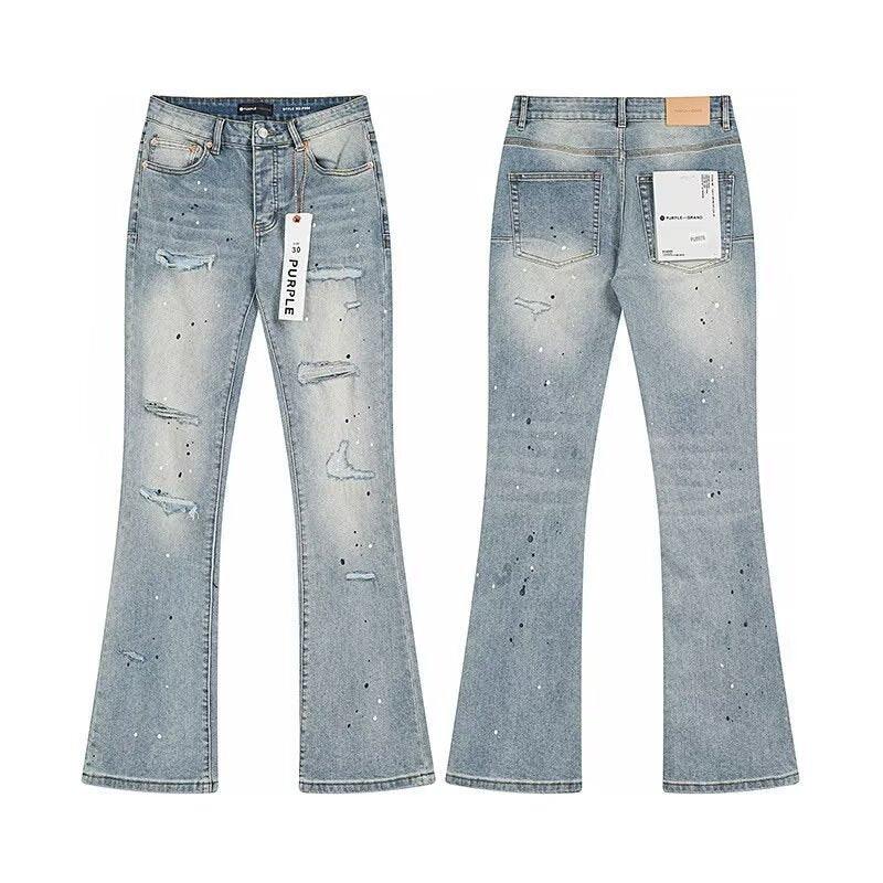 Flare Stretch Denim High Waist Women's Light Distressed Jeans