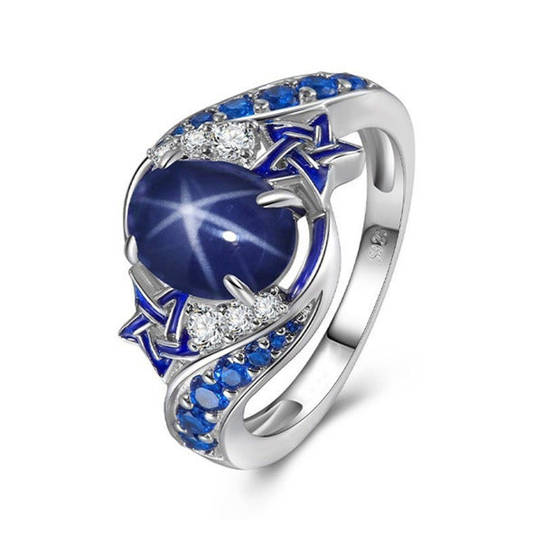 Fashion natural sapphire ring ring simple blue diamond ring women