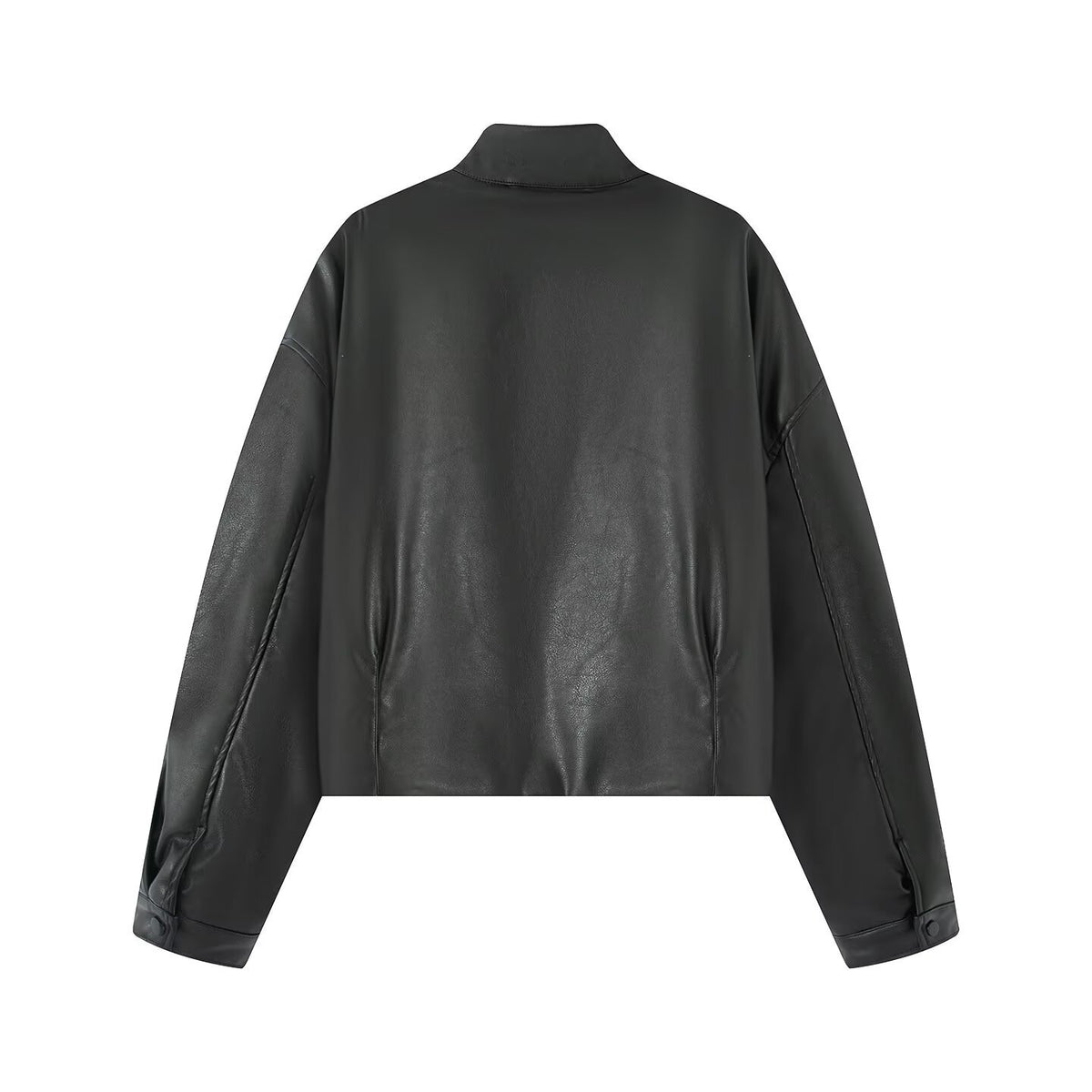 Half high collar long sleeved single breasted PU jacket