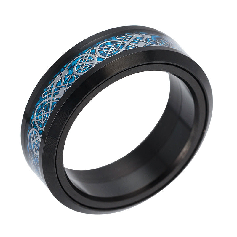 Titanium Steel Rotating Carbon Fiber Dragon Pattern Ring Domineering Men's Rotating Decompression Ring Jewelry