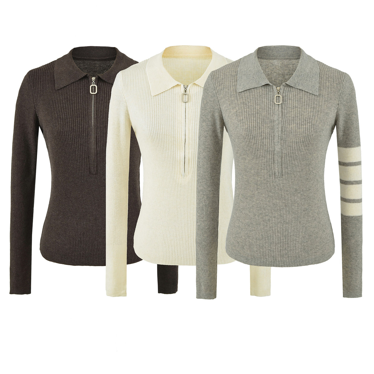 Women's Half Zip Slim Fit Knit Sweater Vintage Layering Top