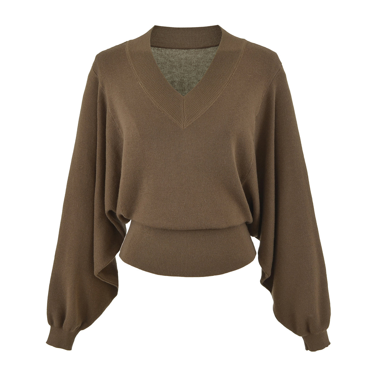 Women's Lantern Sleeve V-Neck Knit Sweater Top