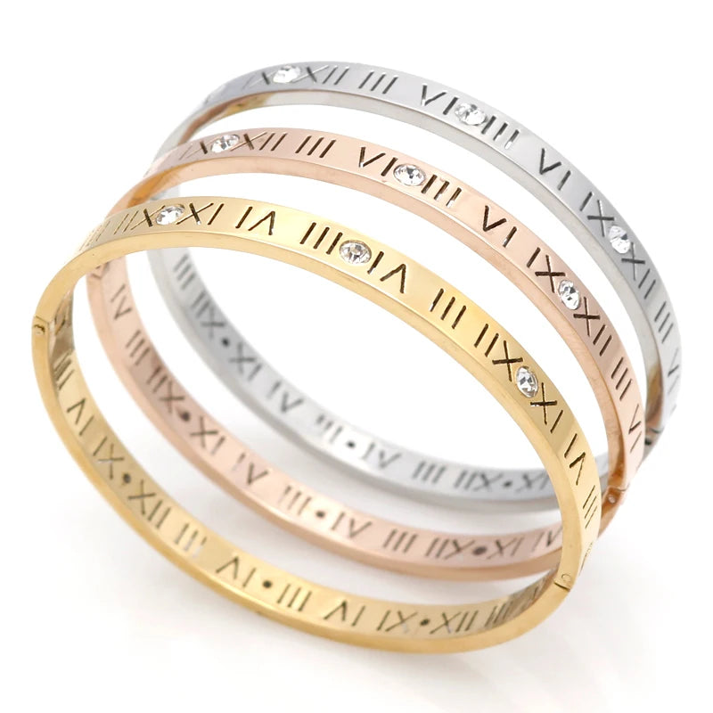 New Classic Design High Quality 4mm And 6mm Zircon Roman Numerals Bracelets & Bangles Women Fashion Jewelry Bangles Wholesale