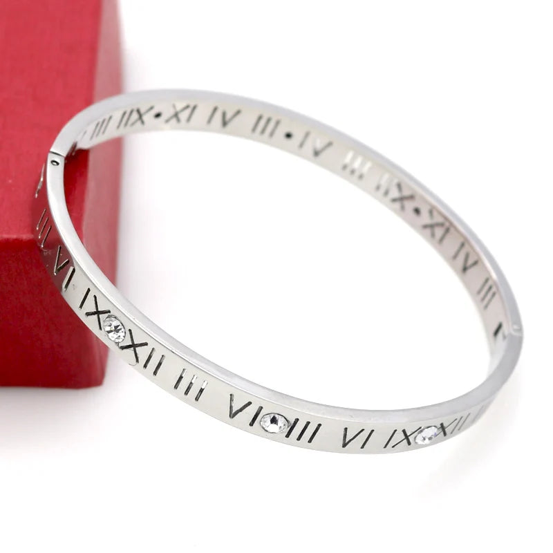 New Classic Design High Quality 4mm And 6mm Zircon Roman Numerals Bracelets & Bangles Women Fashion Jewelry Bangles Wholesale